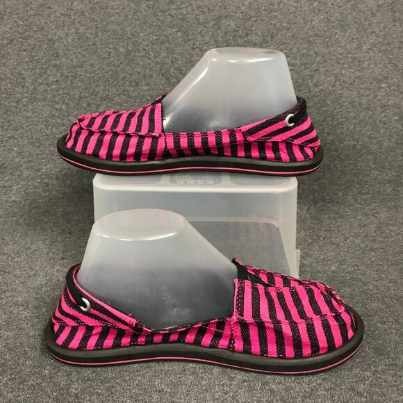 Sanuk Castaway Black Pink Stripe Slip-On Women’s 7 Sidewalk Surfer Sneakers NWT - Picture 2 of 7